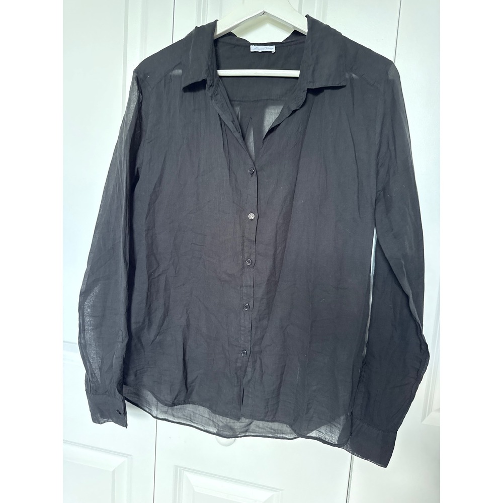 American Vintage Black Semi Sheer Button Down Long Sleeve Shirt Blouse